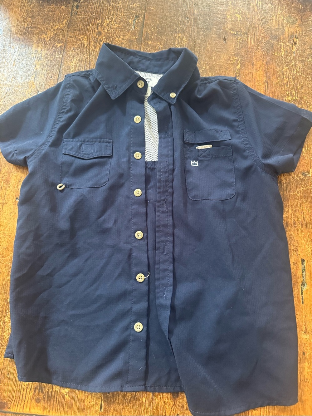 crown & ivy Navy Short Sleeve Button Down Fishing Shirt